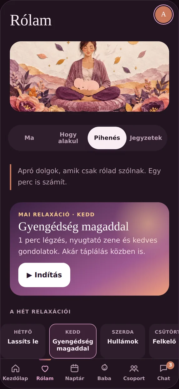A Rólam oldal Pihenés része a mai relaxációval