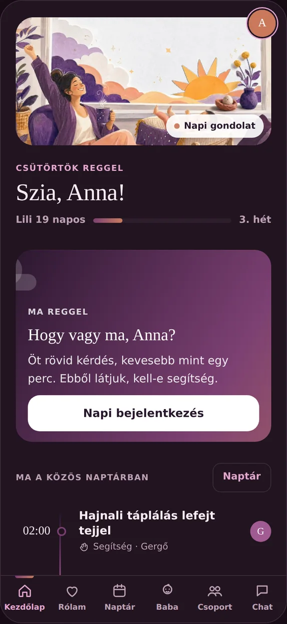 A Pirkadó kezdőlapja a telefonon: Szia, Anna! és a napi bejelentkezés