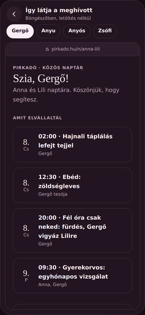 Így látja a meghívott a naptárt a böngészőben